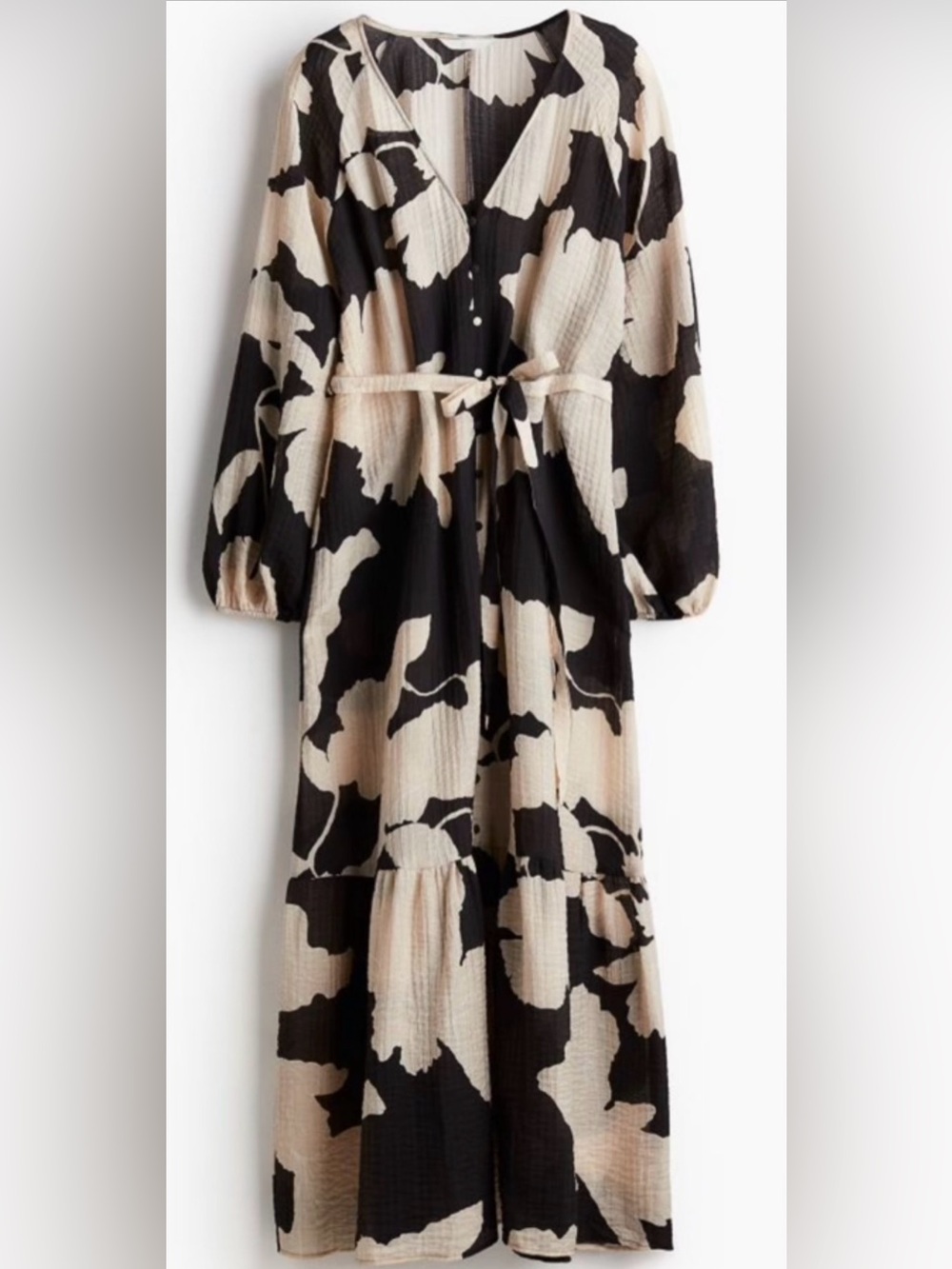 H&M Black & Cream Floral Midi Button-Front Dress